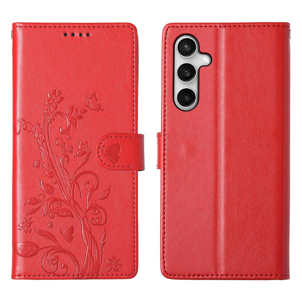 Etui portfelowe dla Samsunga Galaxy S25 FE z motywem motyla i kwiatowym nadrukiem, wykonane ze skóry PU, pokrowiec na telefon z paskiem na nadgarstek