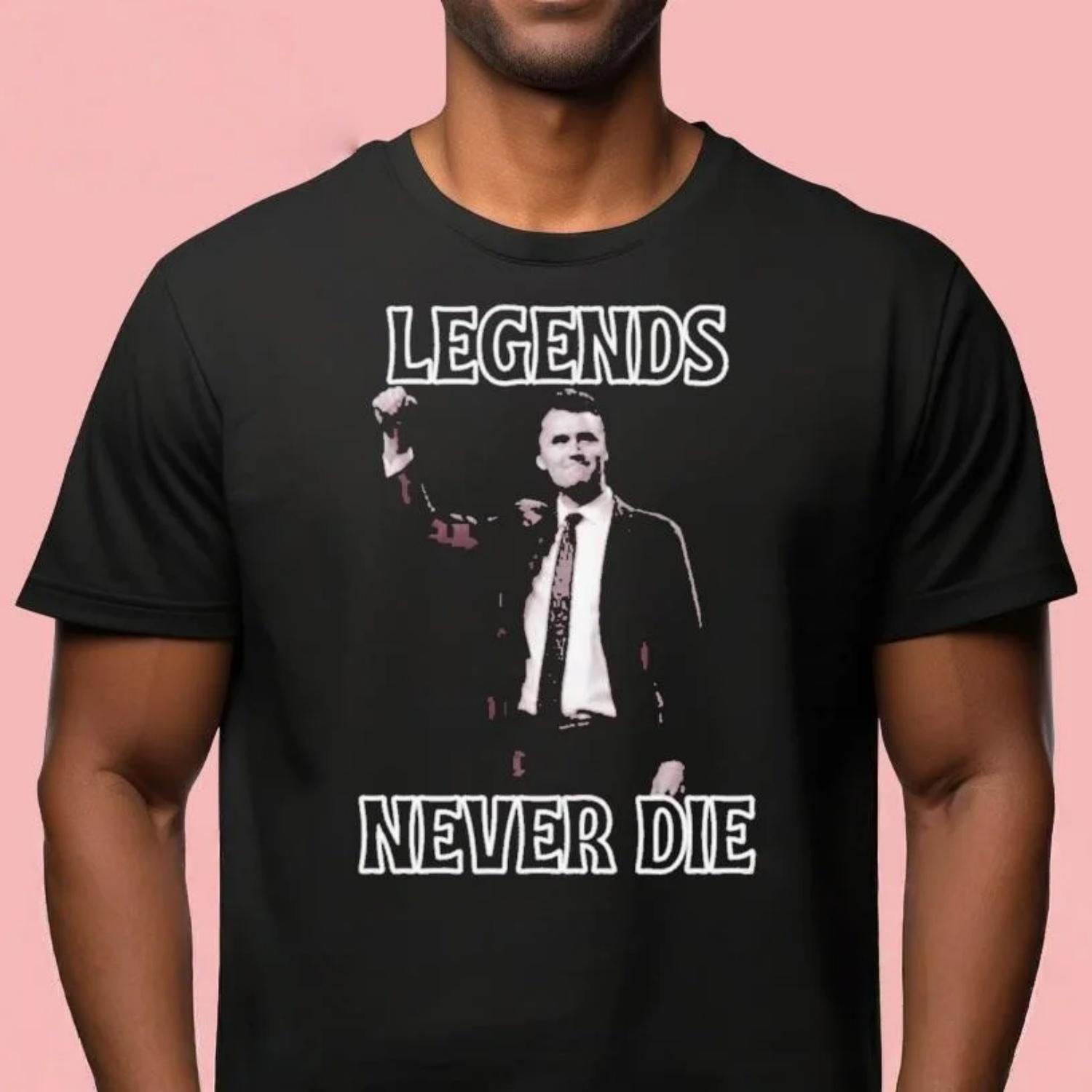 

Legends Never Die Charlie Kirk Summer Men s and Women s T-shirt Short Sleeved Men s and Women s Street Wear Human Rights Top S чёрный