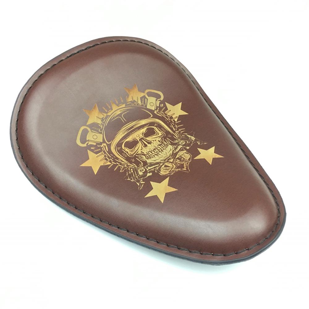 Motorcycle Retro Brown/Black Skull Leather Solo Seat+3" Spring Bracket for Harley Custom Chopper Bobber Leather Saddle Seat