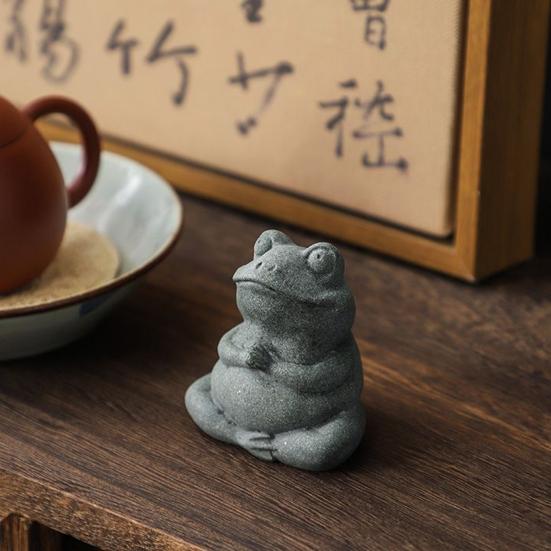 Green Sandstone Meditation Frog Ornament Sitting Frog Figurine Statue Animal Sculpture Indoor Outdoor Aquarium Water Garden Decoration