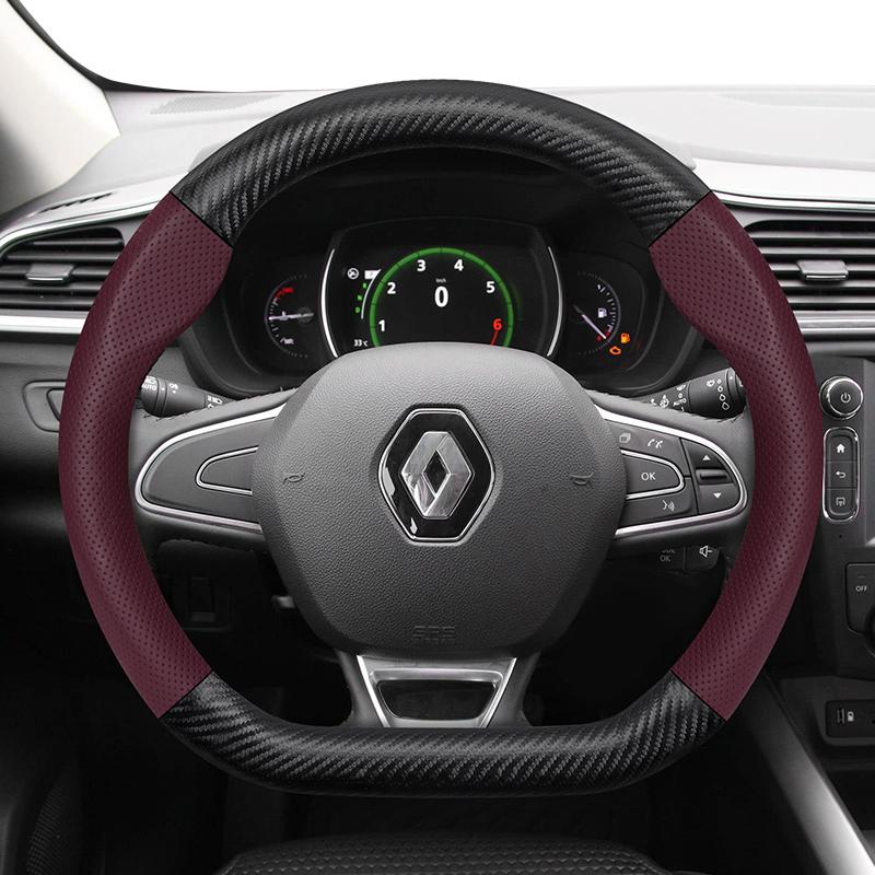 BHA1 Suitable for Renault Breathable Leather Matte Carbon Fiber Texture Steering Wheel Cover Suitable for Sandero Clio Duster Captur Master Kwid