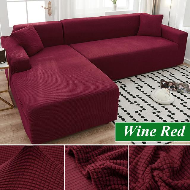 

Эластичный флисовый чехол для дивана для гостиной, толстый эластичный L-образный угловой чехол для дивана, чехол для дивана 1 Seater 90-130cm вино красного