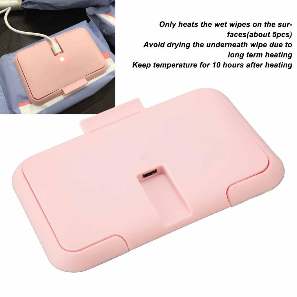 Baby Wipe Warmer Constant Temperature Evenly Heating Portable USB Wet Wipe Heater Pink