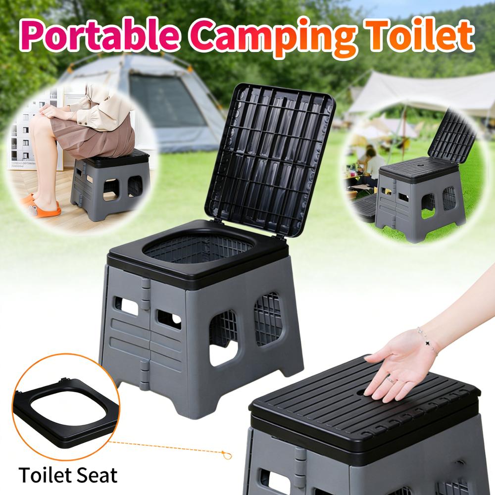 Portable Folding Toilet with Lid Foldable Outdoor Camp Toilet Multifunctional Folding Truck Toilet for Emergencies