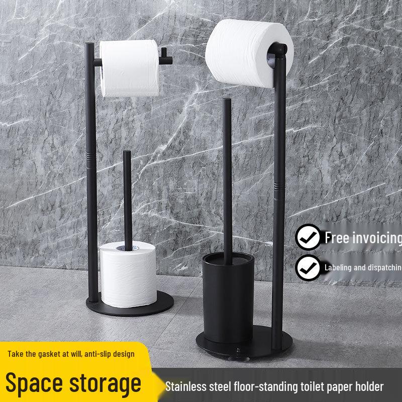 Cross-Border Vertical Bathroom Toilet Paper & Brush Holder - Multifunctional Floor-Standing Roll Organizer