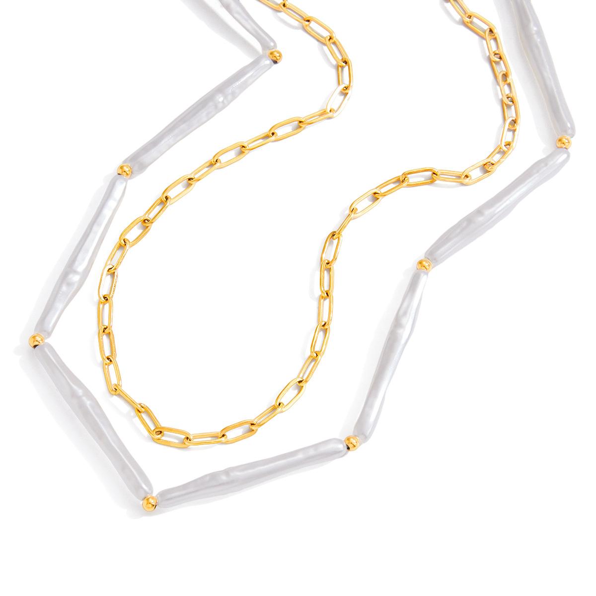 Stainless Steel Women s Necklace Double-Layer Imitation Pearl Clavicle Chain Fashion Pendant