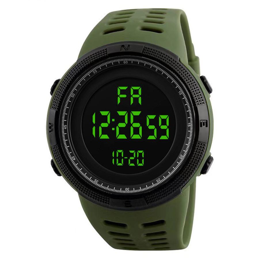 

Мужские электронные часы многофункциональные спортивные часы для улицы вращающийся циферблат будильник светодиодные цифровые наручные часы для мужчин студентов детей Green-A9003