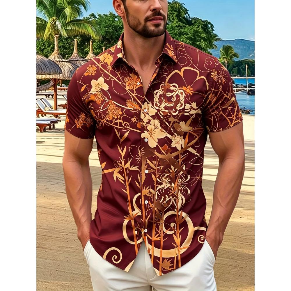 Camisa de Verano para Hombre, Estampado Floral de Lujo Ligero, Holgada y Fina, Top Casual de Manga Corta para Playa y Viajes