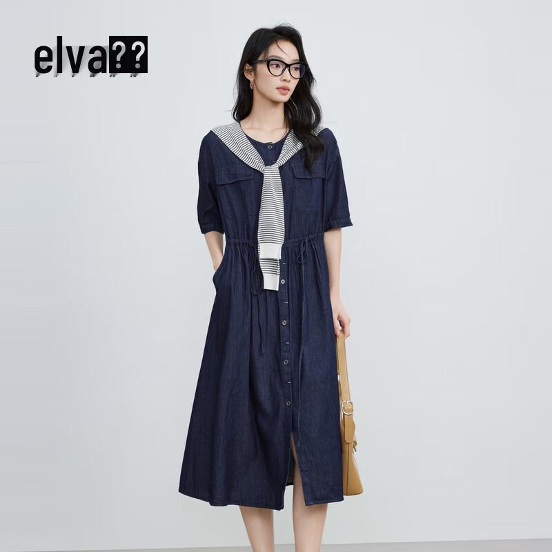 

Elva s Island Women s Short-Sleeved Denim Midi Dress M