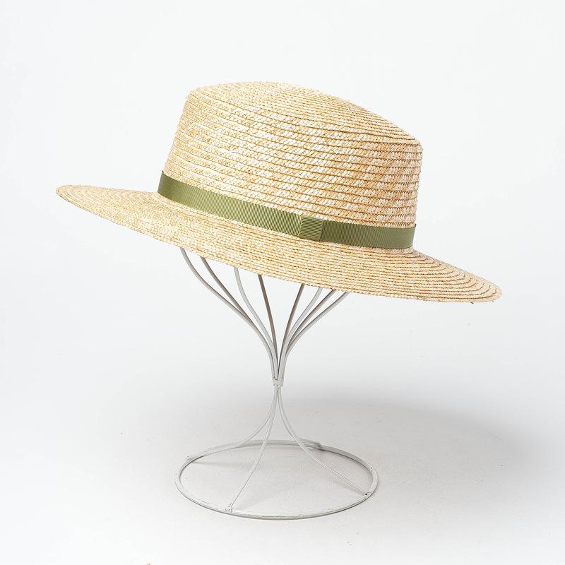 Spring and summer new simple and fashionable webbing decorative straw grass flat top top hat travel sunscreen sunshade flat top straw hat
