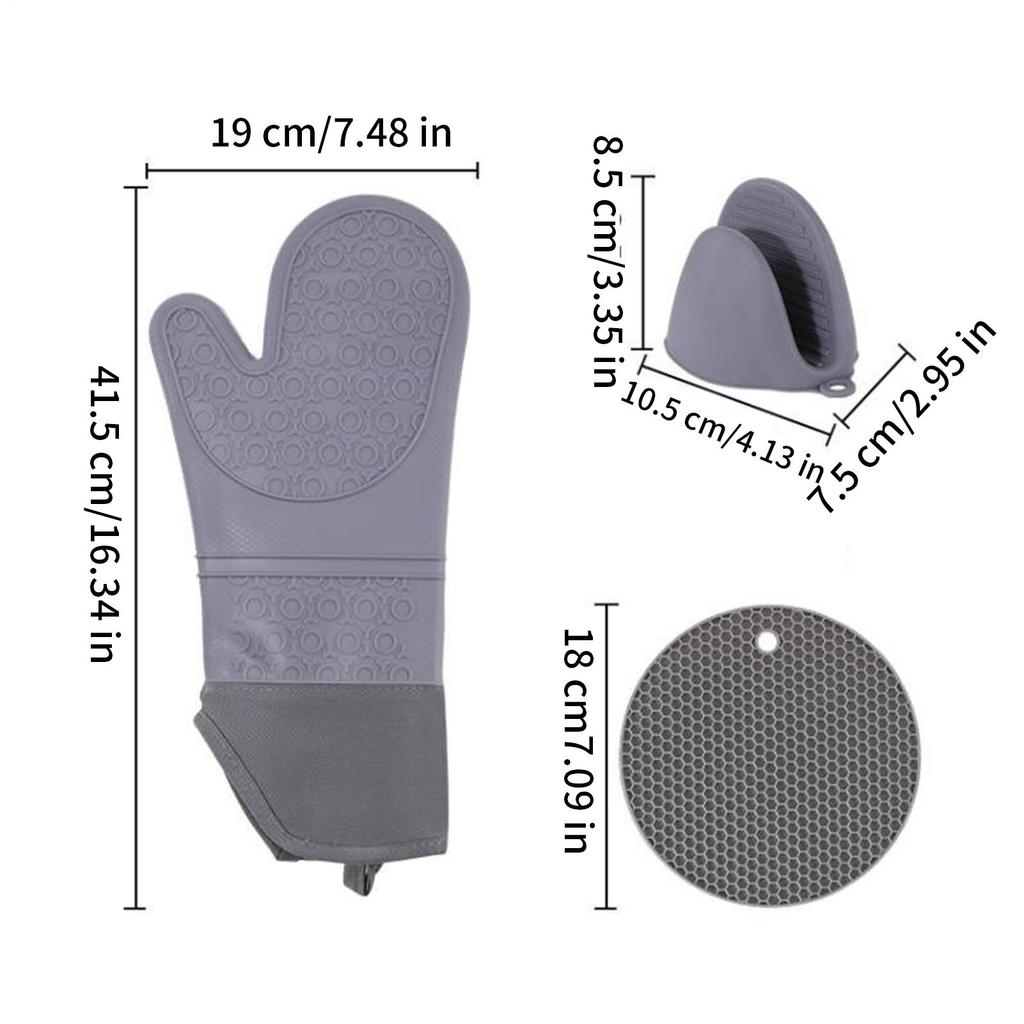 Silicone Insulated Glove Sets Anti Slip Lengthened Thickened High-Temperature Resistant Kitchen Anti Scalding Device