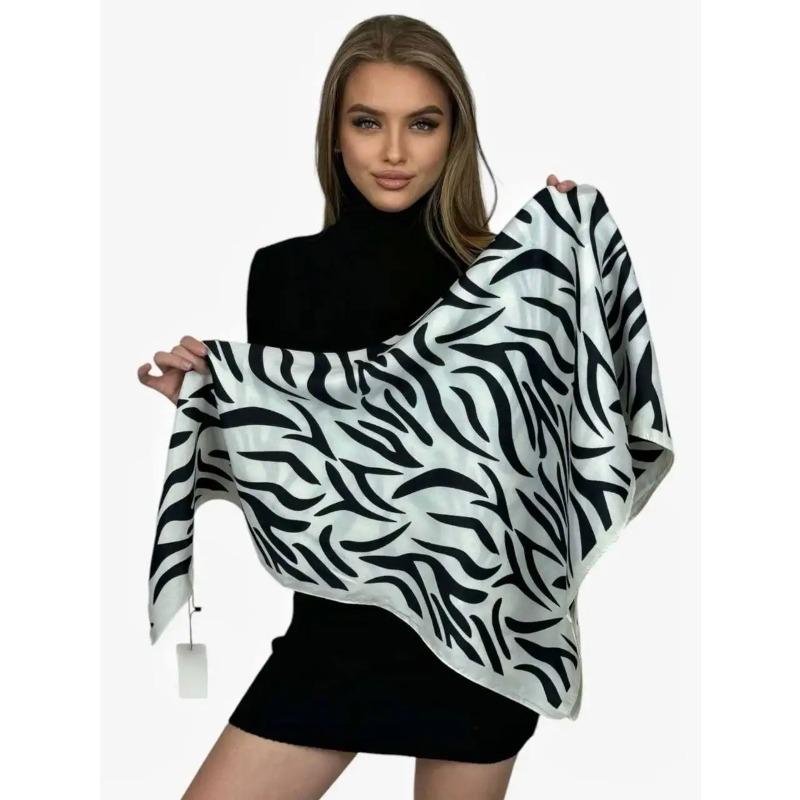 Luxury Ladies Soft Satin Scarf Fashion Animal Stripes Print Square Scarf Women's Twill Shawl Wrap Hijab Headscarf 90*90CM