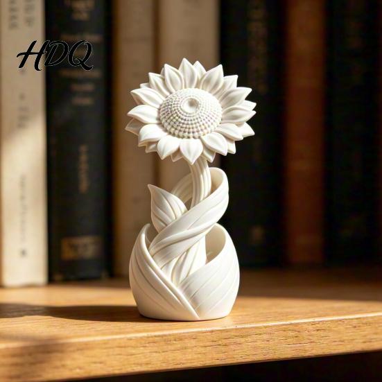 Mini White Flower Decor 3D Printed Sunflower Ornament Nordic Style Matte Desk Decor Artistic Sculpture Aesthetic Table Shelf Decoration Minimalist