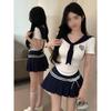 College Style JK Uniform Suit Women's Summer Navy Collar Shirt Top Sexy Pleated Skirt Short Skirt