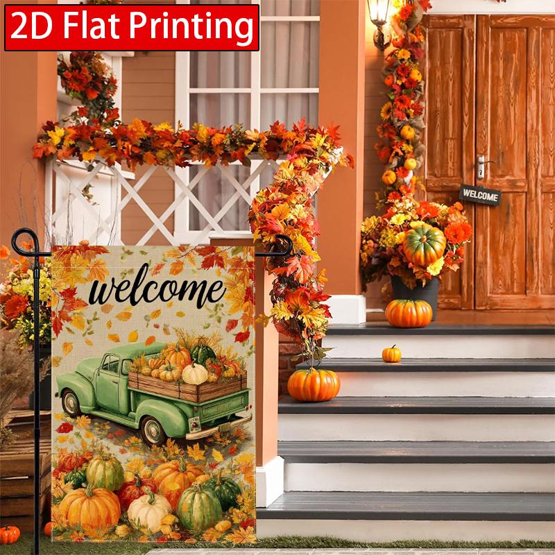 2D Flat, 2D Flat,Thanksgiving Autumn Pumpkin Truck Autumn Garden Flag 2 (1) - Outdoor Garden Flag Double-Sided Home Decoration Courtyard Decoration O