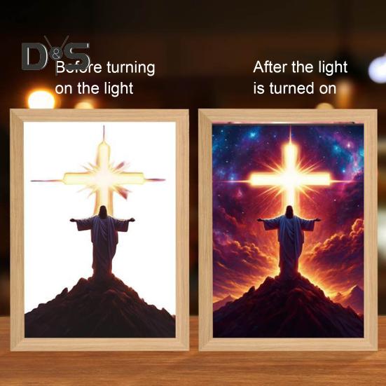 LED İsa Tablosu Gece Lambası Kısılabilir Renk Sıcaklığı Ayarlanabilir Dekoratif Aydınlatmalı 4D LED Tablo Başucu Lambası