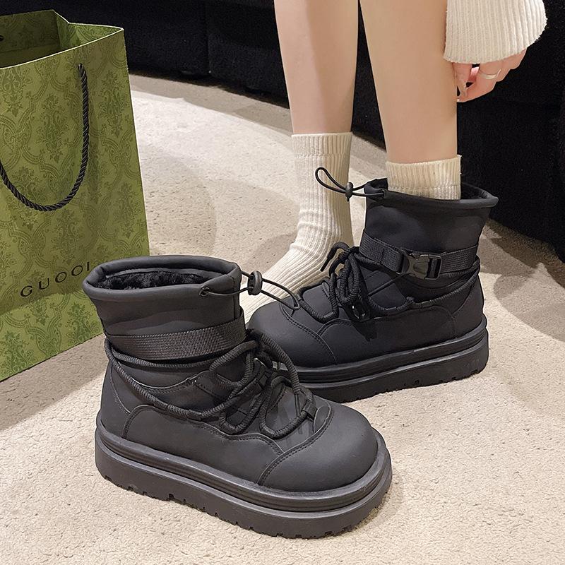 Waterproof Snow Boots Women's Winter 2025 New Wool Integrated Warm Cotton Shoes Thick-soled Versatile Velvet Short Boots