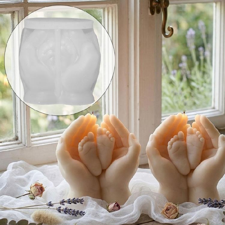 3D Hand Hold Baby Feet Silicone Candle Mold For Epoxy Resin Handmade Candle Soap Baby Showers Decoration Holiday Gift