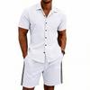 Men's Summer Plain Short Sleeve Shirt & Zipper Shorts Set