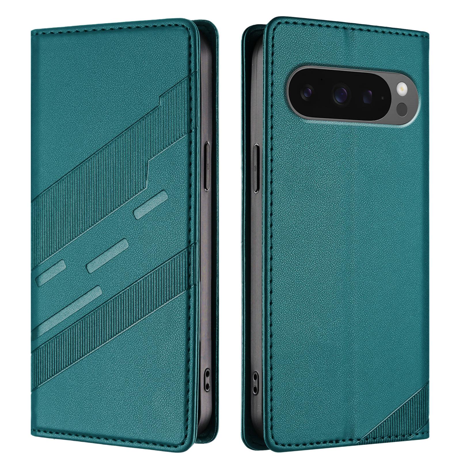 

For Google Pixel 10 Pro XL Phone Cases Punk Style Imprinted Wallet Stand Leather Cover Dark Green