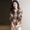 Spring and Autumn Hooded Jacket Women's Spring New Loose Pockets Short Sweater Plaid Cardigan Top