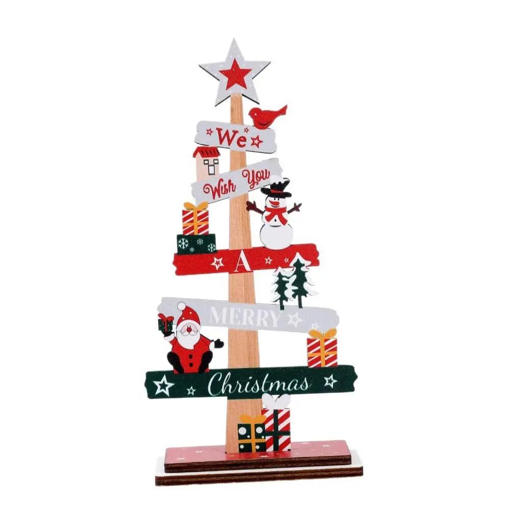 Exquisite Christmas Tree Desktop Decoration Wooden Letter Christmas Signs Plaque DIY Craft Santa Claus Tabletop Sign Home Decor