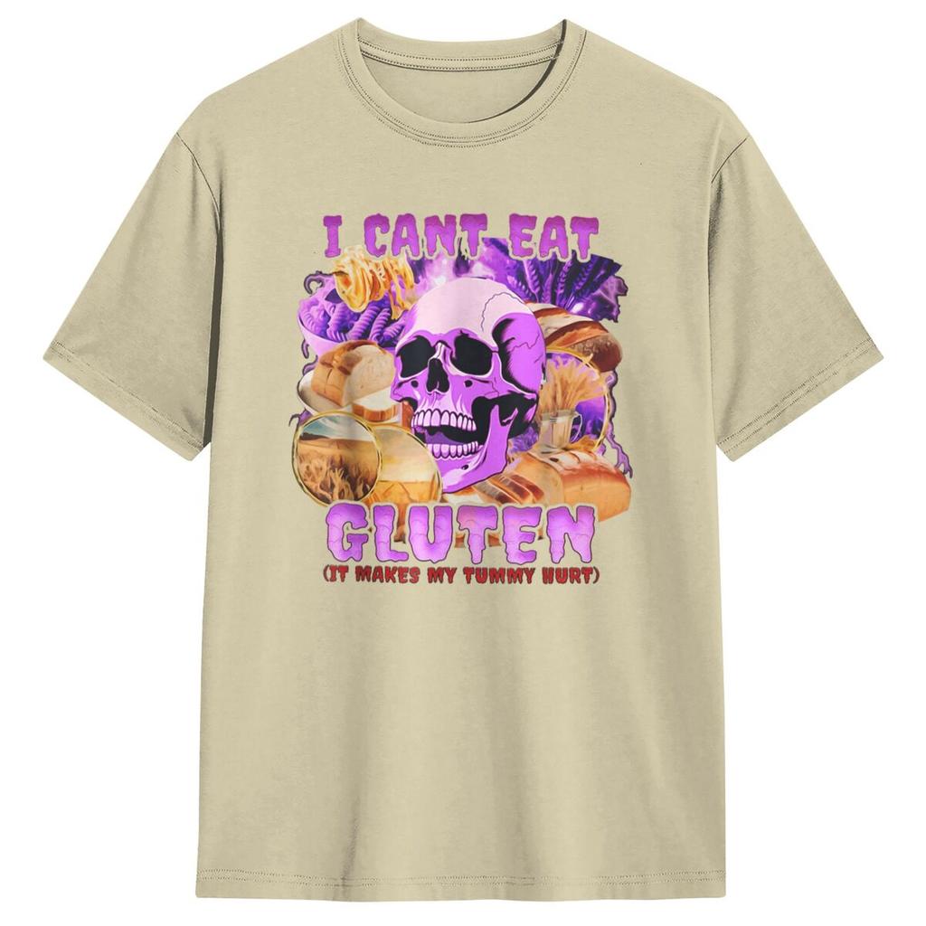 Funny I Can't Eat Gluten It Makes My Tummy Hurt T Shirt Summer Y2K Basic T Shirts Tee Shirt For Mens Short-Sleeve Top Tees