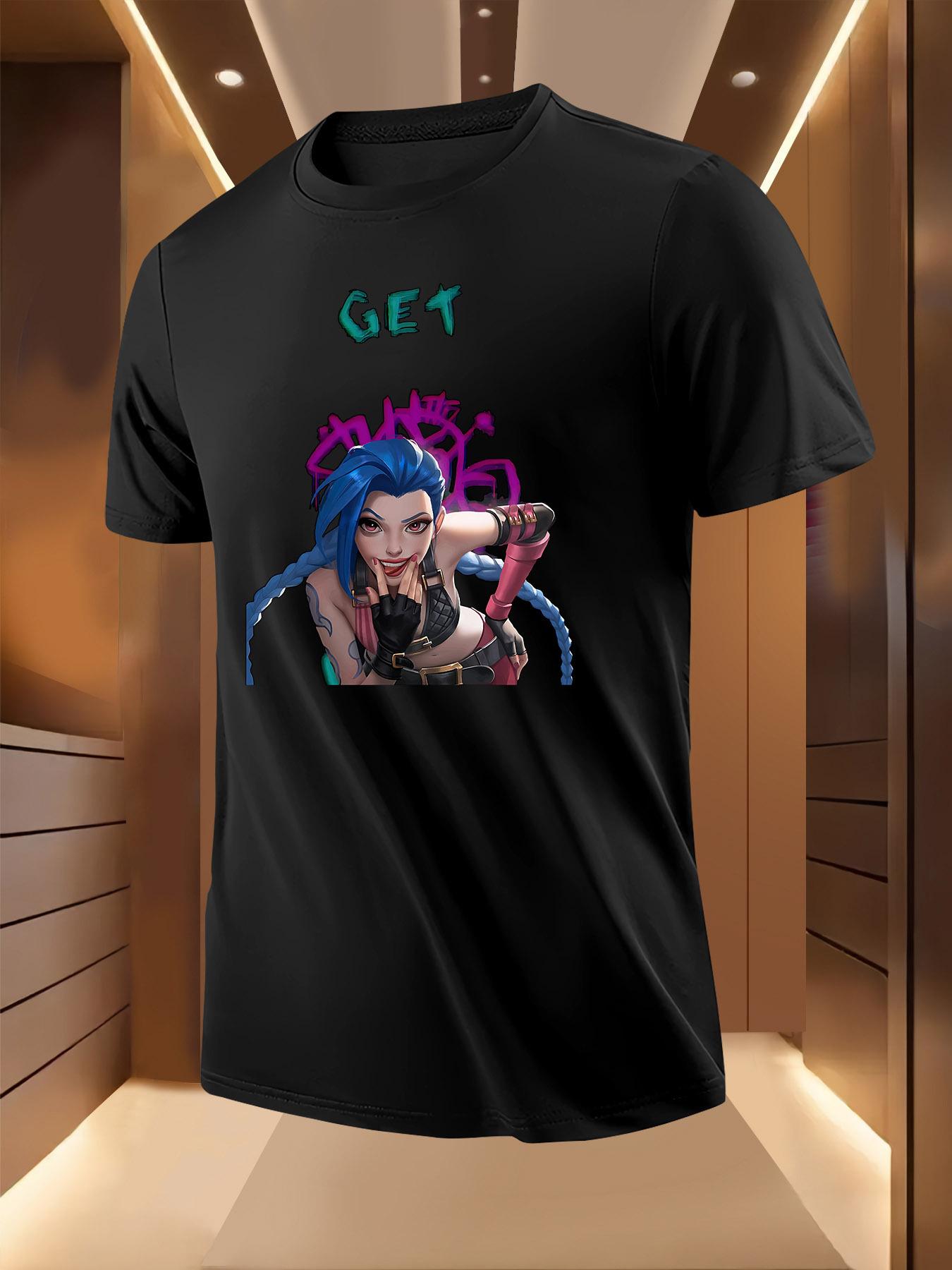 Graphic Tshirt - Bold GET Design with Blue Hair Pink Ac... M