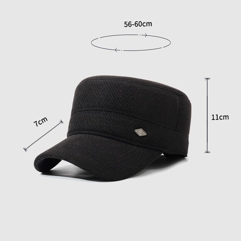 Jesienno-zimowy męski kapelusz dla osób w średnim i starszym wieku, płaski kapelusz z ochroną uszu, ciepły kapelusz