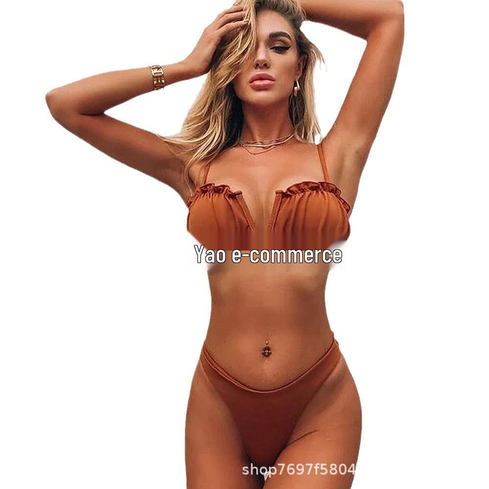 2024 European & American Women's Multicolor Ruched Two-Piece Swimsuit - Backless Sexy Bikini