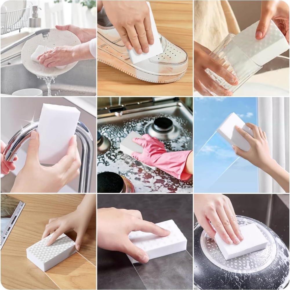 SUNNICE Melamine Sponge Set of Kitchen Removes Dirt with High Double Compression No Detergent For Commercial For Cleaning Water Oil Cleaning 10x6x2cm