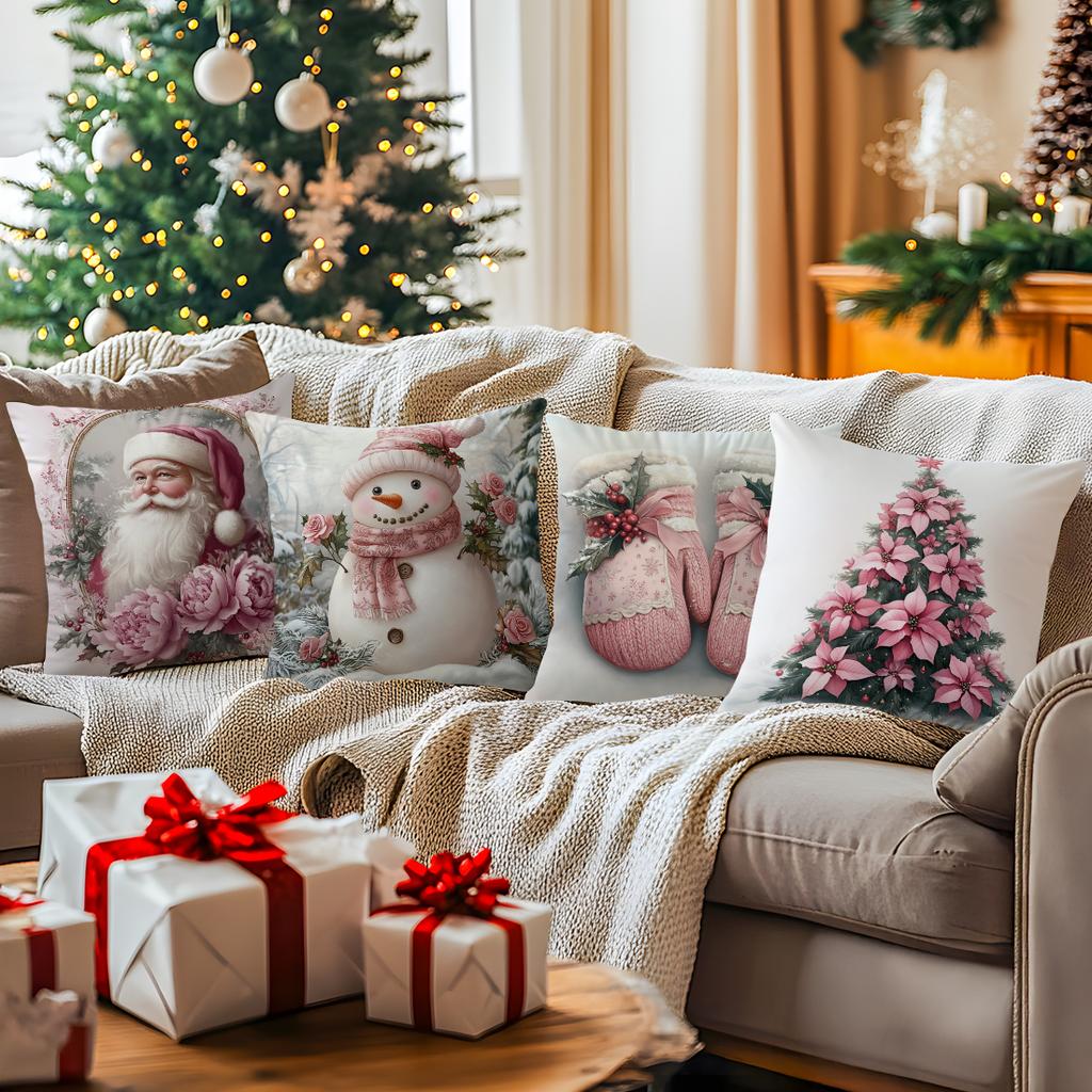 Pink Christmas Cushion Pillowcase Printed Polyester 45X45Cm Throw Pillowcover Decorative Sofa Cushion Pillowslip Home Decor