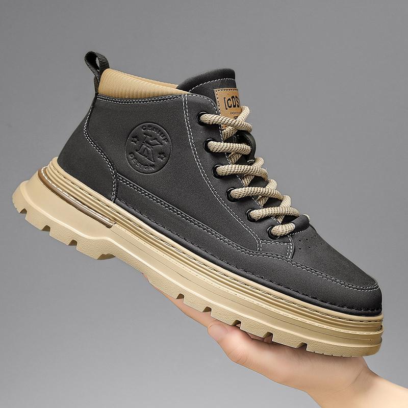 

2024 Мужская обувь Осень Новая мода Британский ретро Мужская повседневная походная рабочая обувь Трендовые низкие короткие ботинки Кожаная обувь 44 чёрный