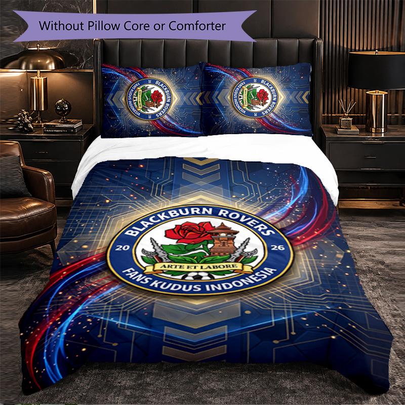 Set Biancheria da Letto Calcio Blackburn Rovers 3 Pezzi Morbido Copripiumino con Federe Set Decorazione Camera da Letto per la Casa