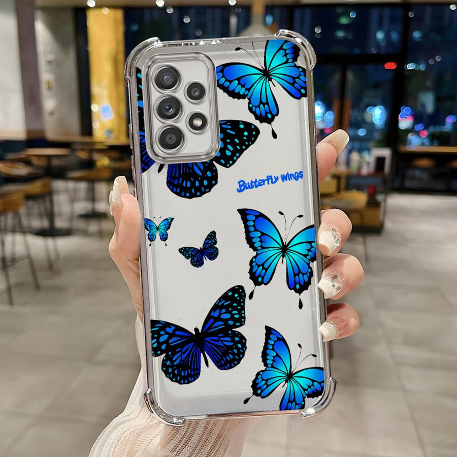 Red Blue Butterfly Phone Case for Samsung Galaxy A52 A17 A13 A35 A36 A26 A21s A33 A24 A25 A16 A15 Soft Cover
