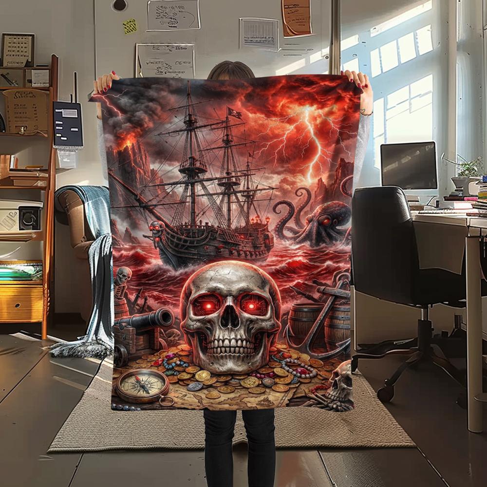 Red mechanical skull dragon Print Flannel Blanket,High quality Comfortable for All Seasons,Home Decor,Warmth and Comfort,Perfect for Christmas Gifts