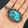 Tibetan Turquoise Pendant, 999 Copper Wire Wrapped Gemstone Jewelry, Handmade Pendant, For Thanksgiving