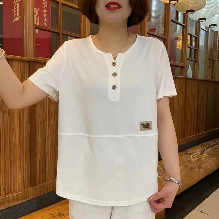 Mom's Summer Short-sleeved T-shirt for Women with Loose Half-sleeved Slim Summer New Middle-aged and Elderly Large-size Top for Women