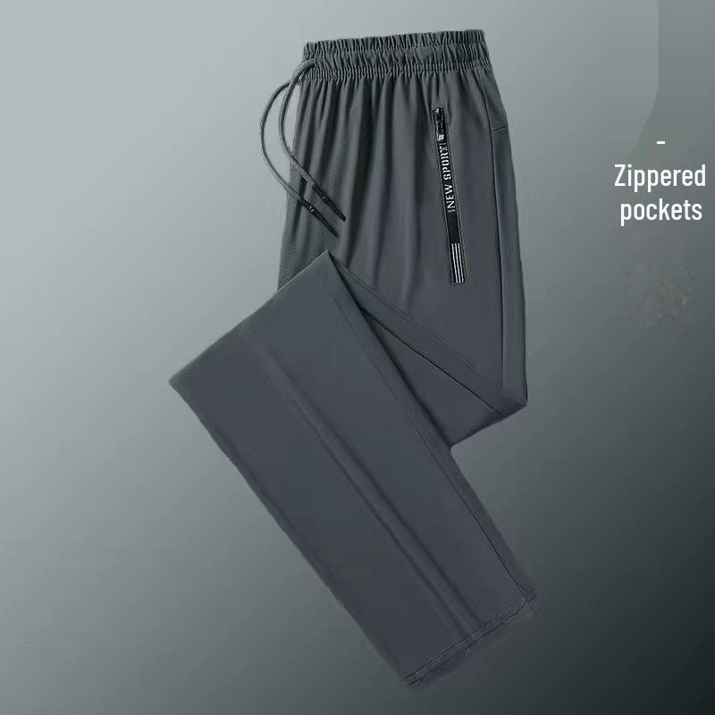 

Чоловічі літні тонкі дихаючі повсякденні спортивні штани Ice Silk прямого крою з кишенями на блискавці та манжетами. K26 straight tube, M темно-сірий