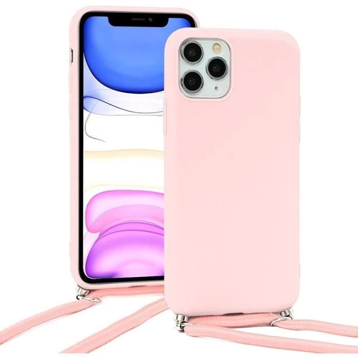 Coque - Silicone - iPhone 14 Pro Max - Souple - Cordon Réglable - Rose