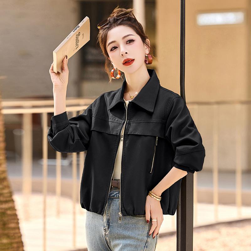 Women's Fashion Lapel PU Leather Jacket - Spring 2025 Collection, Short Coat