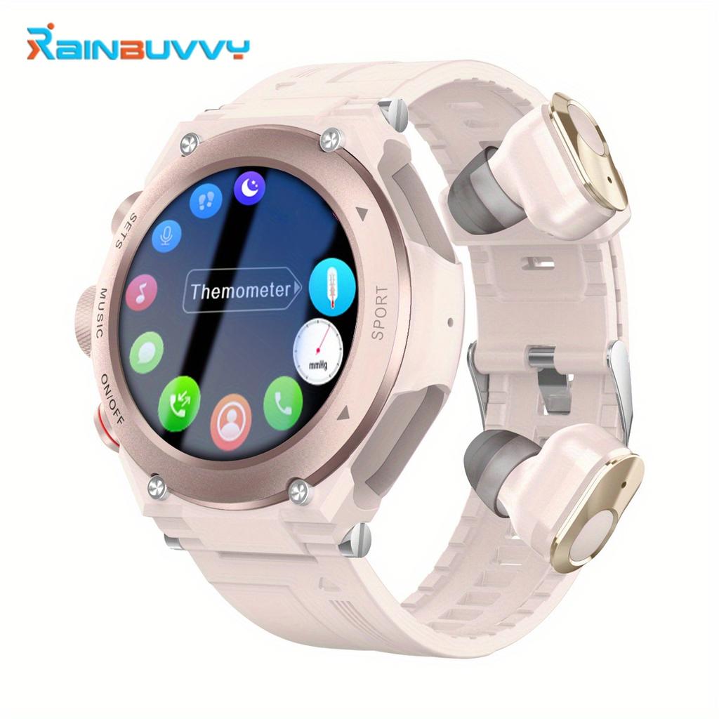 Rainbuvvy T92 Earbud Smartwatch 1.28inch IPS Full Touch 128MB RAM 470mAh BT5.0 TWS IP67 Waterproof Recording Local Music Wireless Smart Bracelet