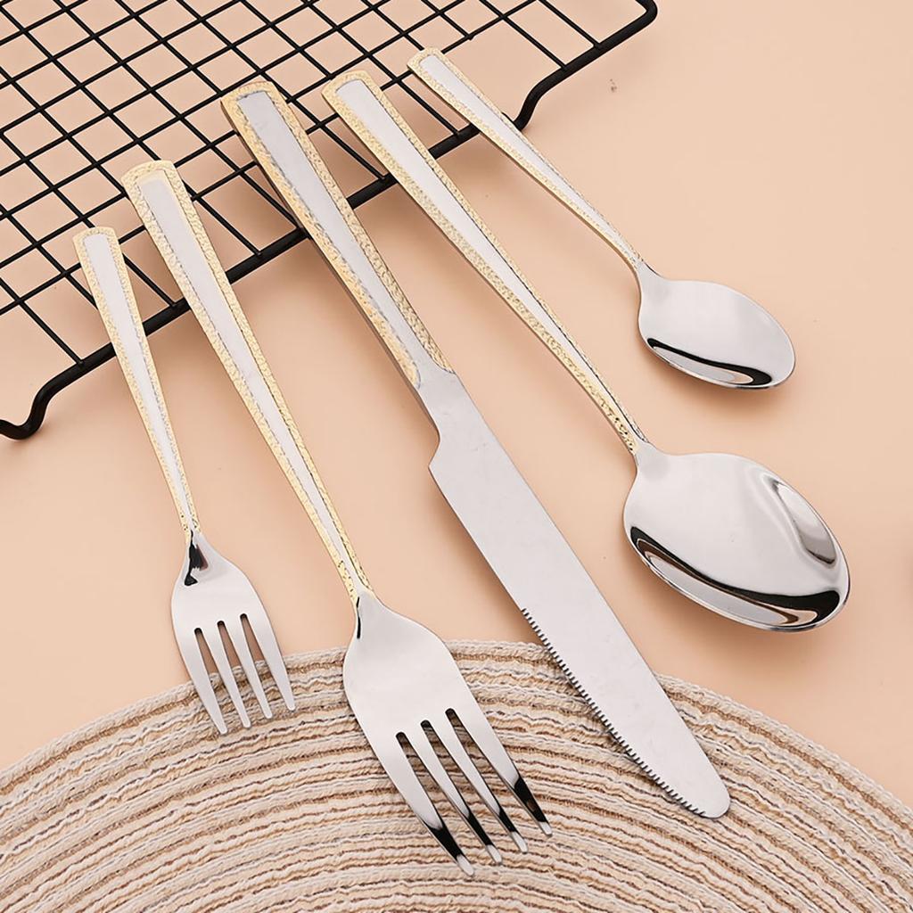 4/5pcs Gold Embellishment Handle Cutlery Set Shiny Stainless Steel Dinnerware Set Knife Cake Fork Coffee Spoon Flatware