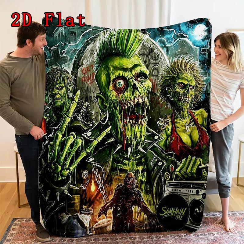 Glam-style horror movie 2D Flat Pattern Flannel Blanket High quality All Seasons Warmth and Comfort Perfect for Christmas Gifts.