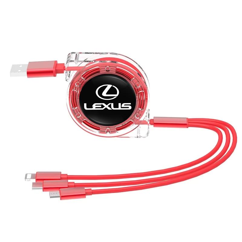 3 In 1 Retractable Data Cable USB Type-C Car Charger Head Auto Accessories For Lexus RX330 IS250 Ct200h ES300h LBX/Car Keychain