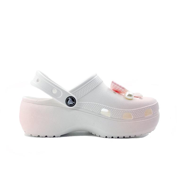 Crocs Classic Platform Clog EVA Pink Rabbit Rise Beach Travel Versatile Fashion Clogs for Men and Women White Pink
