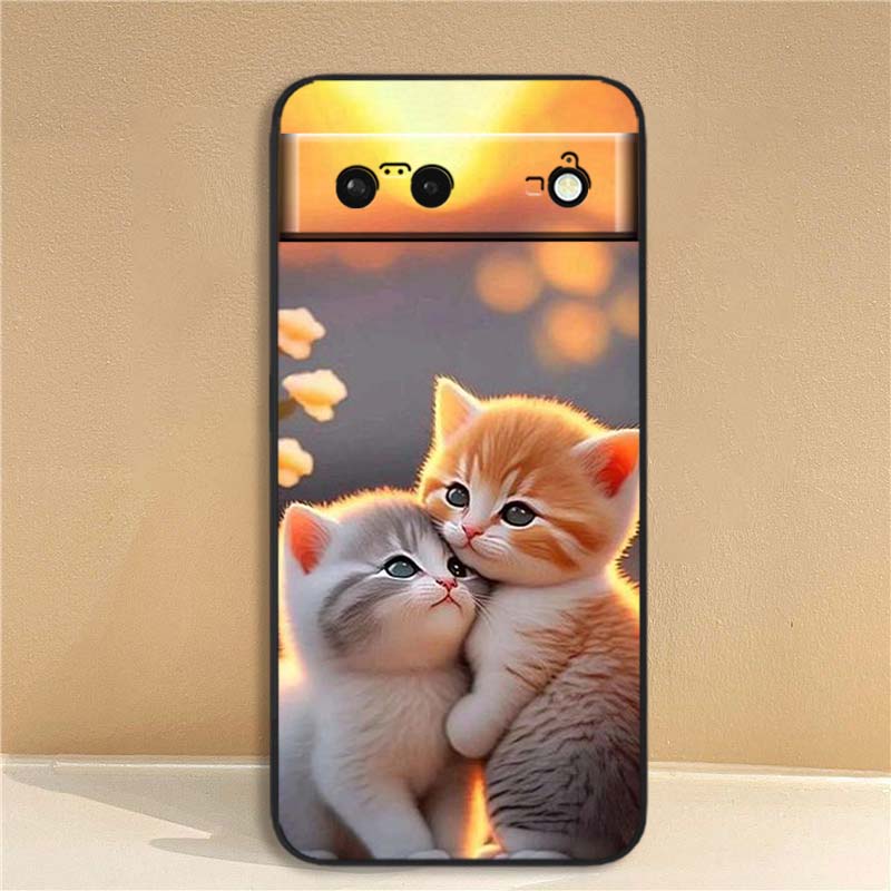 Cute cartoon cat illustration Phone Case For Google Pixel 10 9a 9 8A 8 7 7A 6 6A Pro XL 2024 5G Black Soft TPU Silicone