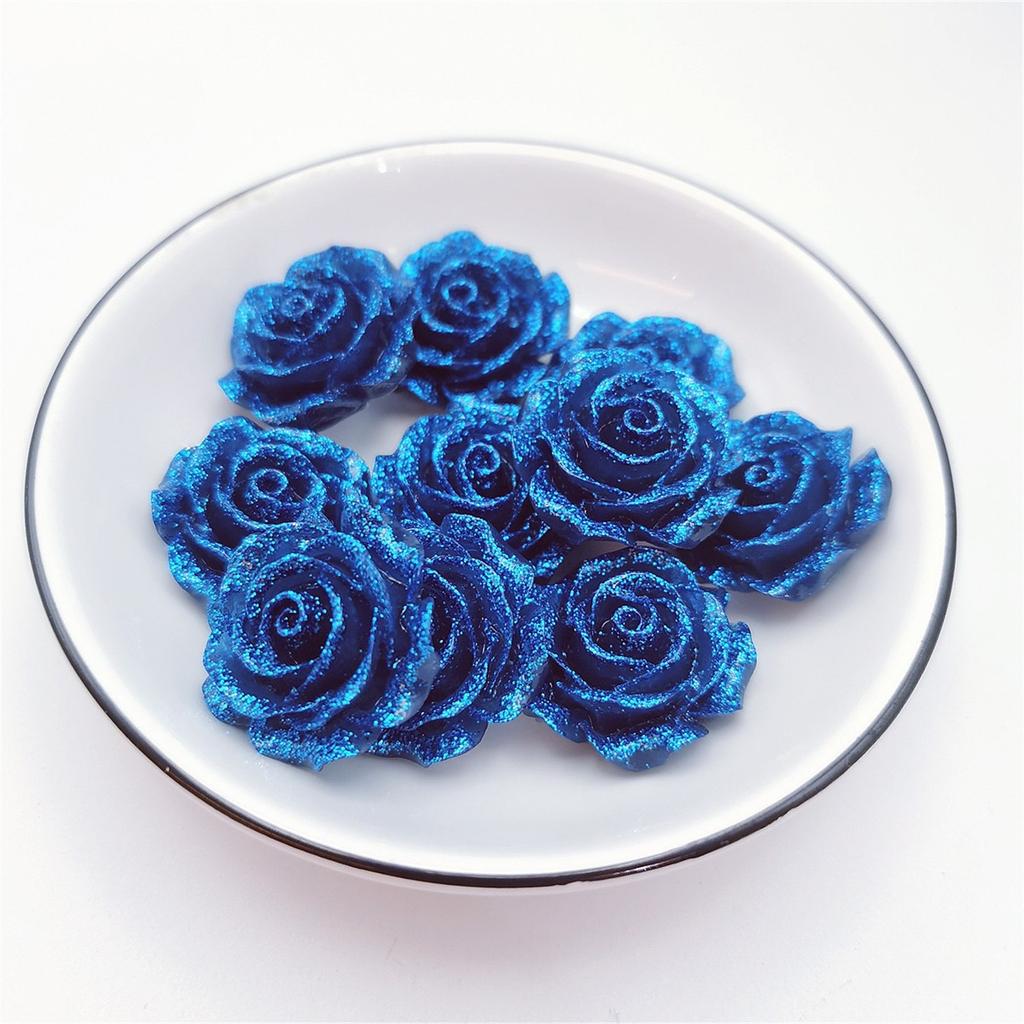 10pcs Resin Glitter Sparkling Rose Flower Flatbacks Cabochons For Card Decorations DIY Jewelry Craft Embellishments