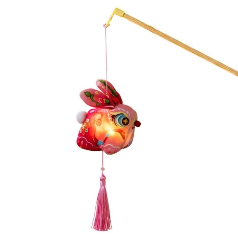 Handmade Fabric Rabbit Lamp Making Supplies Traditional Style Design With Glowing LED For Party Decoration