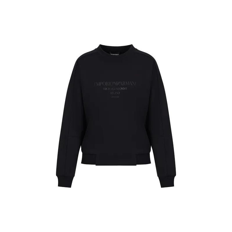 Emporio Armani Solid Color Letter Print Crew Neck Long Sleeve Pullover Sweatshirt Women sweatshirt Navy-Blue 3R2M7K2-JRKZ1-0926